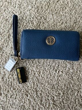 Navy Wristlet Wallet with Gold Accent